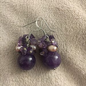 Amethyst, Fresh Water Pearl & Sterling Earrings